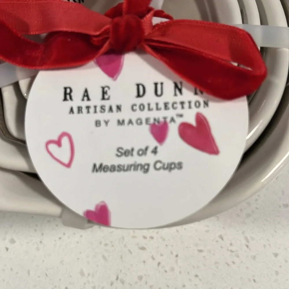 Rae Dunn Puffy Heart Measuring Cups - Cream and Red